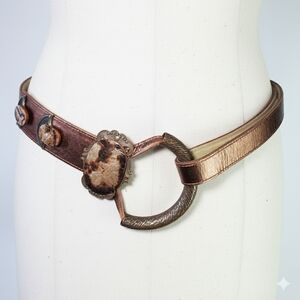 Alexander Anthony 32-40" Belt Leather Metallic Copper Mother Pearl Brass Lariet